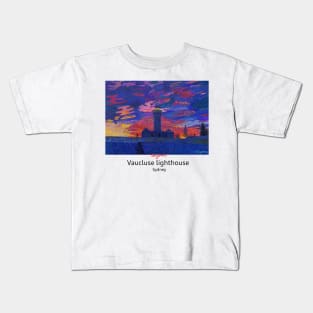 Vaucluse light house (white text on t-shirt) Kids T-Shirt